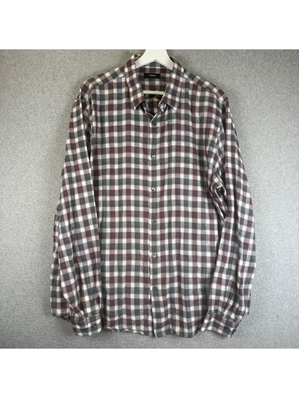 Theory Men’s Checkered Button-Down Shirt Long Sleeve Cotton Patterned Shirt XXL